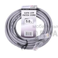 Патч корд литой TELECOM UTP Кат. 5е, серый, 5 м. (1/100)